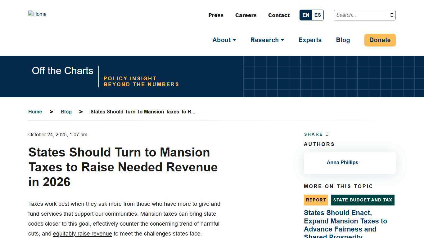 States Should Turn to Mansion Taxes to Raise Needed Revenue in 2026 Center on Budget and Policy Priorities
